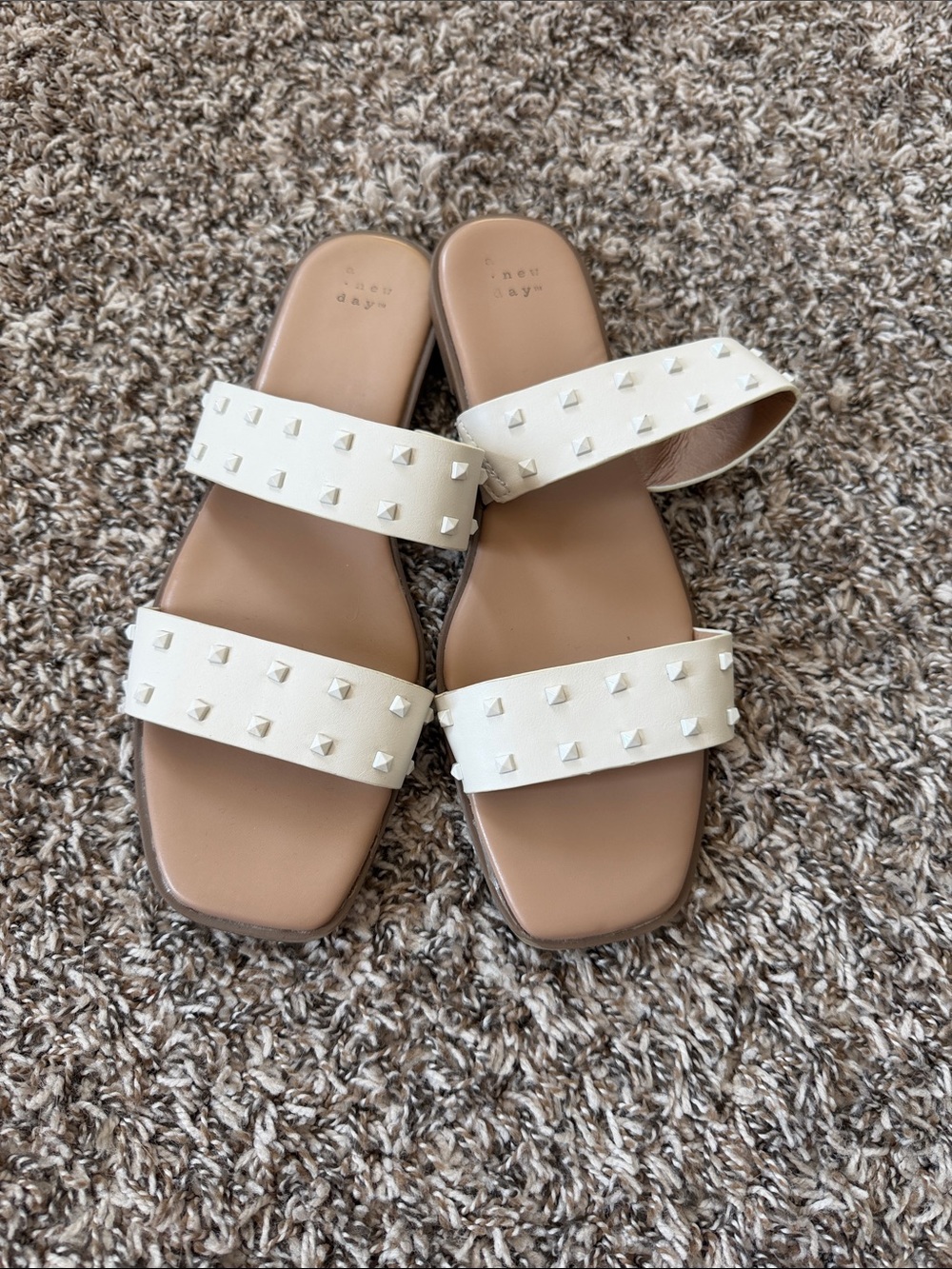 A new day Off-White Studded Double-Strap Slide Sandals